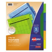Avery® Insertable Big Tab Plastic Dividers, 5-Tab, 11 x 8.5, Assorted, 1 Set Item: AVE11900