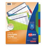 Avery® Insertable Big Tab Plastic 1-Pocket Dividers, 5-Tab, 11.13 x 9.25, Assorted, 1 Set Item: AVE11902