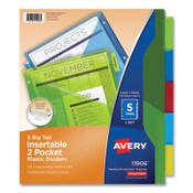 Avery® Insertable Big Tab Plastic 2-Pocket Dividers, 5-Tab, 11.13 x 9.25, Assorted, 1 Set Item: AVE11906