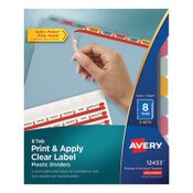 Avery® Print and Apply Index Maker Clear Label Plastic Dividers with Printable Label Strip, 8-Tab, 11 x 8.5, Assorted Tabs, 5 Sets Item: AVE12433