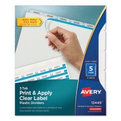 Avery® Print and Apply Index Maker Clear Label Plastic Dividers w/Printable Label Strip, 5-Tab, 11 x 8.5, Frosted Clear Tabs, 5 Sets Item: AVE12449
