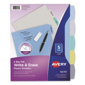 Avery® Write and Erase Big Tab Durable Plastic Dividers, 3-Hole Punched, 5-Tab, 11 x 8.5, Assorted, 1 Set Item: AVE16170