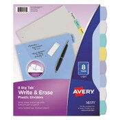 Avery® Write and Erase Big Tab Durable Plastic Dividers, 3-Hole Punched, 8-Tab, 11 x 8.5, Assorted, 1 Set Item: AVE16171