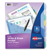 Avery® Write and Erase Durable Plastic Dividers with Slash Pocket, 3-Hold Punched, 8-Tab, 11.13 x 9.25, Assorted, 1 Set Item: AVE16177