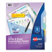 Avery® Write and Erase Big Tab Durable Plastic Dividers, Expandable Pocket, 3-Hole Punched, 5-Tab, 11 x 8.5, Assorted, 1 Set Item: AVE16183