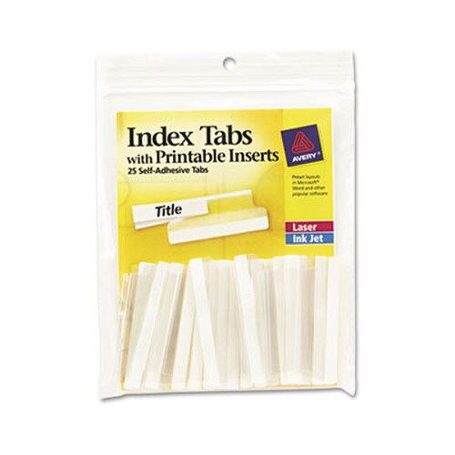 Avery® Insertable Index Tabs with Printable Inserts, 1/5-Cut, Clear, 2" Wide, 25/Pack Item: AVE16241