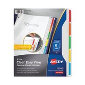 Avery® Clear Easy View Plastic Dividers with Multicolored Tabs and Sheet Protector, 5-Tab, 11 x 8.5, Clear, 1 Set Item: AVE16740