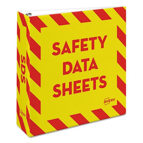 Avery® Heavy-Duty Preprinted Safety Data Sheet Binder, 3 Rings, 3" Capacity, 11 x 8.5, Yellow/Red Item: AVE18952
