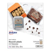 Avery® Round Brown Kraft Print-to-the-Edge Labels, 2.5" dia, 225/PK Item: AVE22808