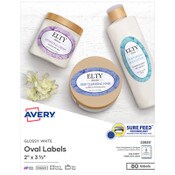Avery® Oval Labels w/ Sure Feed and Easy Peel, 2 x 3.33, Glossy White, 80/Pack Item: AVE22820