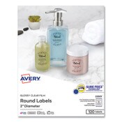 Avery® Round Print-to-the Edge Labels with Sure Feed and Easy Peel, 2" dia, Glossy Clear, 120/PK Item: AVE22825