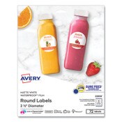 Avery® Durable White ID Labels w/ Sure Feed, 2.5" dia, White, 72/Pk Item: AVE22856