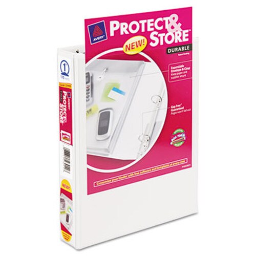 Avery® Mini Size Protect and Store View Binder with Round Rings, 3 Rings, 1" Capacity, 8.5 x 5.5, White Item: AVE23011