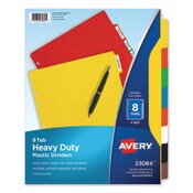 Avery® Heavy-Duty Plastic Dividers with Multicolor Tabs and White Labels , 8-Tab, 11 x 8.5, Assorted, 1 Set Item: AVE23084