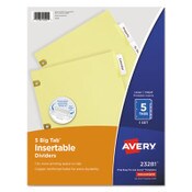 Avery® Insertable Big Tab Dividers, 5-Tab, Single-Sided Copper Edge Reinforcing, 11 x 8.5, Buff, Clear Tabs, 1 Set Item: AVE23281