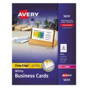 Avery® Clean Edge Business Cards, Laser, 2 x 3.5, White, 1,000 Cards, 10 Cards/Sheet, 100 Sheets/Box Item: AVE5874