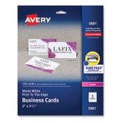 Avery® Print-to-the-Edge Microperf Business Cards w/Sure Feed Technology, Color Laser, 2x3.5, White, 160 Cards, 8/Sheet,20 Sheets/PK Item: AVE5881