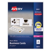 Avery® Printable Microperforated Business Cards w/Sure Feed Technology, Laser, 2 x 3.5, White, 2,500 Cards, 10/Sheet, 250 Sheets/Box Item: AVE5911