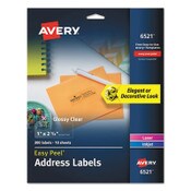 Avery® Glossy Clear Easy Peel Mailing Labels w/ Sure Feed Technology, Inkjet/Laser Printers, 1 x 2.63, 30/Sheet, 10 Sheets/Pack Item: AVE6521