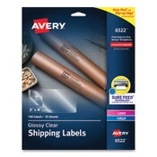Avery® Glossy Clear Easy Peel Mailing Labels w/ Sure Feed Technology, Inkjet/Laser Printers, 2 x 4, Clear, 10/Sheet, 10 Sheets/Pack Item: AVE6522
