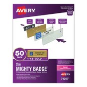 Avery® The Mighty Badge Name Badge Holder Kit, Horizontal, 3 x 1, Laser, Gold, 50 Holders/120 Inserts Item: AVE71207