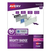 Avery® The Mighty Badge Name Badge Holder Kit, Horizontal, 3 x 1, Laser, Silver, 50 Holders/120 Inserts Item: AVE71208