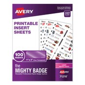 Avery® The Mighty Badge Name Badge Inserts, 1 x 3, Clear, Laser, 20/Sheet, 5 Sheets/Pack Item: AVE71210