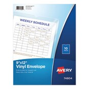 Avery® Top-Load Clear Vinyl Envelopes w/Thumb Notch, 9” x 12”, Clear, 10/Pack Item: AVE74804