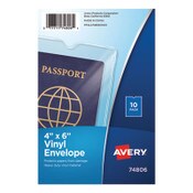 Avery® Top-Load Clear Vinyl Envelopes w/Thumb Notch, 4 x 6, Clear, 10/Pack Item: AVE74806