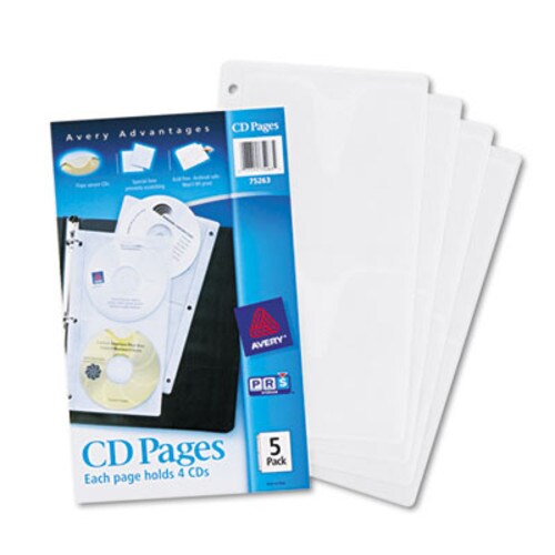 Avery® Two-Sided CD Organizer Sheets for Three-Ring Binder, 4 Disc Capacity, Clear, 5/Pack Item: AVE75263