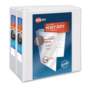 Avery® Heavy-Duty Non Stick View Binder with DuraHinge and Slant Rings, 3 Rings, 4" Capacity, 11 x 8.5, White, 2/Pack Item: AVE79875