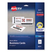 Avery® Printable Microperforated Business Cards w/Sure Feed Technology, Inkjet, 2 x 3.5, White, 250 Cards, 10/Sheet, 25 Sheets/Pack Item: AVE8371