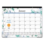 Blue Sky® Lindley Desk Pad, Floral Artwork, 22 x 17, White/Blue/Green Sheets, Black Binding, Clear Corners, 12-Month (Jan to Dec): 2025 Item: BLS100018