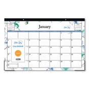 Blue Sky® Lindley Desk Pad, Floral Artwork, 17 x 11, White/Blue/Green Sheets, Black Binding, Clear Corners, 12-Month (Jan to Dec): 2025 Item: BLS100024