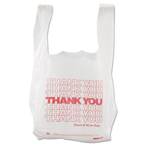 Barnes Paper Company Thank You High-Density Shopping Bags, Have a Nice Day Labeling, Cut-Out Handles, 8" x 4" x 16", White/Red, 2,000/Carton Item: BPC8416THYOU