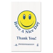 Barnes Paper Company Smiley Face Shopping Bags, Thank You - Have a Nice Day Labeling, Cut-Out Handles, 11.5" x 6.5" x 21", White/Red, 900/Carton Item: BPCT16SMILEY