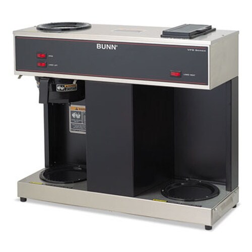 BUNN® Pour-O-Matic Three-Burner Pour-Over Coffee Brewer, 12-Cup, Stainless Steel, Black Item: BUNVPS