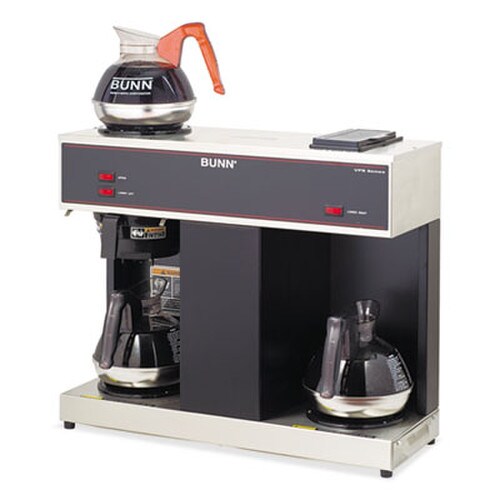 BUNN® Pour-O-Matic Three-Burner Pour-Over Coffee Brewer, 12-Cup, Stainless Steel, Black Item: BUNVPS