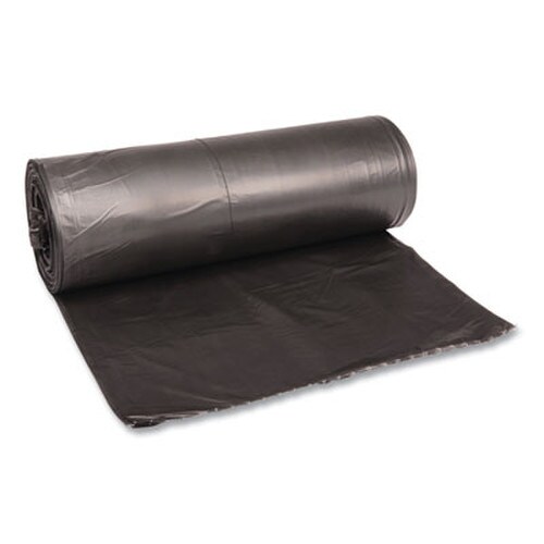 Boardwalk® Low-Density Waste Can Liners, 60 gal, 0.65 mil, 38" x 58", Black, Perforated Roll, 25 Bags/Roll, 4 Rolls/Carton Item: BWK3858H