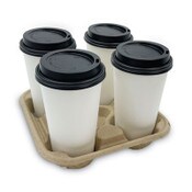 Boardwalk® Cup Carrier Tray, 8 oz to 32 oz, Four Cups, Kraft, 300/Carton Item: BWK4CUPCARRIER