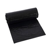 Boardwalk® Low-Density Waste Can Liners, 16 gal, 1 mil, 24" x 32", Black, Perforated Roll, 10 Bags/Roll, 15 Rolls/Carton Item: BWK510