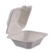 Boardwalk® Bagasse Food Containers, Hinged-Lid, 1-Compartment 6 x 6 x 3.19, White, Sugarcane, 125/Sleeve, 4 Sleeves/Carton Item: BWKHINGEWF1CM6