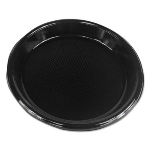 Boardwalk® Hi-Impact Plastic Dinnerware, Plate, 10" dia, Black, 125/Sleeve, 4 Sleeves/Carton Item: BWKPLHIPS10BL