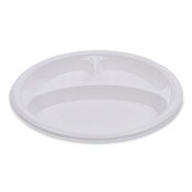 Boardwalk® Hi-Impact Plastic Dinnerware, 3-Compartment Plate, 10" dia, White, 500/Carton Item: BWKPLTHIPS10WH3