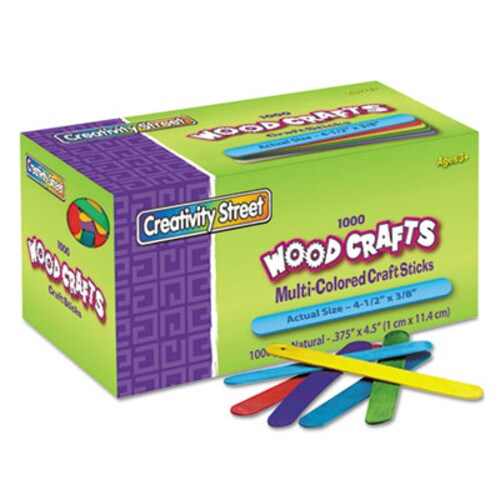 Creativity Street® Colored Wood Craft Sticks, 4.5" x 0.38", Assorted, 1,000/Box Item: CKC377502