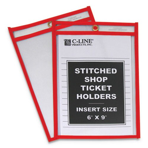 C-Line® Stitched Shop Ticket Holders, Top Load, Super Heavy, Clear, 6" x 9" Inserts, 25/Box Item: CLI43969