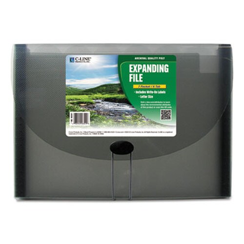 C-Line® Expanding Files, 1.63" Expansion, 7 Sections, Cord/Hook Closure, 1/6-Cut Tabs, Letter Size, Smoke Item: CLI48301