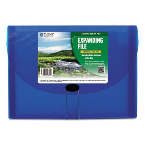 C-Line® Expanding Files, 1.63" Expansion, 13 Sections, Cord/Hook Closure, 1/6-Cut Tabs, Letter Size, Blue Item: CLI48315