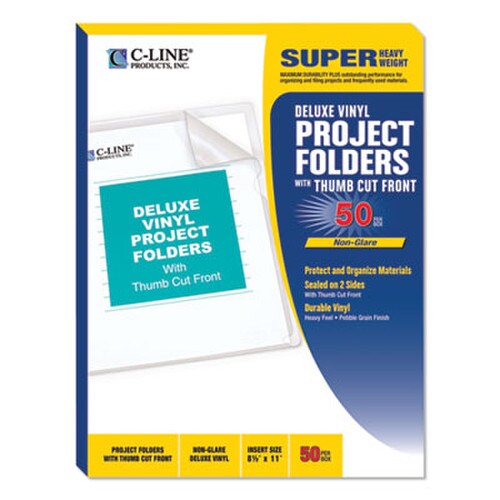 C-Line® Deluxe Vinyl Project Folders, Letter Size, Clear, 50/Box Item: CLI62138