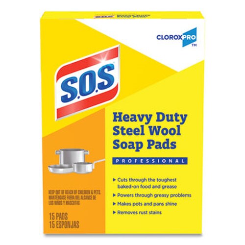 S.O.S.® Steel Wool Soap Pads, 2.4 x 3, Steel, 15 Pads/Box, 12 Boxes/Carton Item: CLO88320CT